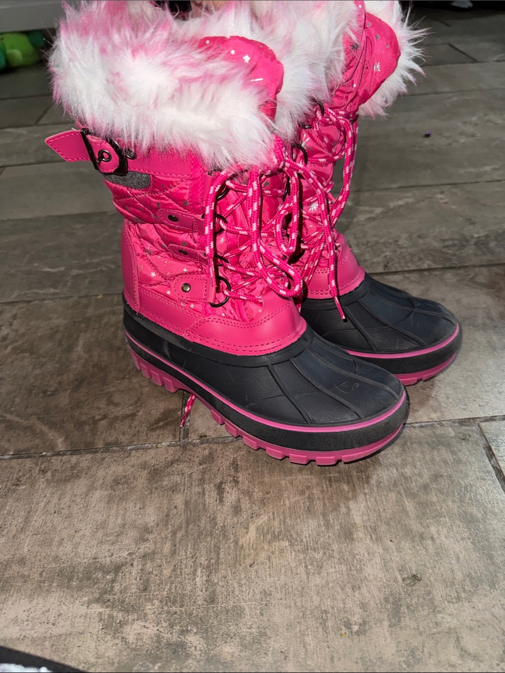 Girls Pink Faux Fur Winter Snow Boots